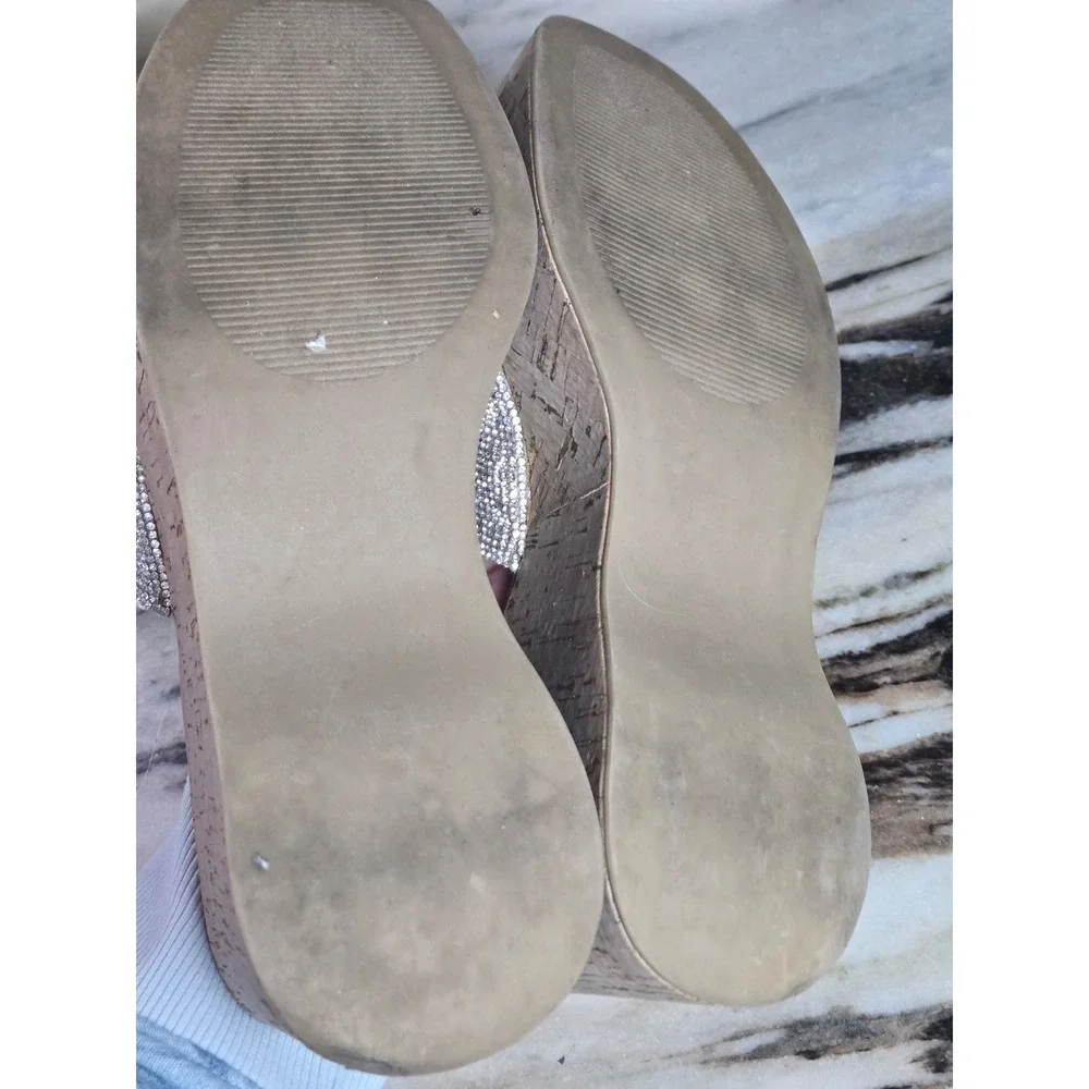 Madden Girl Zahara-R Silver Rhinestone Cork Platform Wedge Sandals‎ 8M